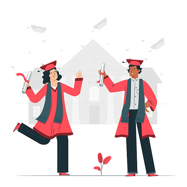 Vektorgrafik von zwei Personen, die gerade ihr Studium abgeschlossen haben und sich freuen (dekorativer Zweck)