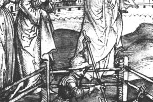 Abbildung: Schwäbische Chronik 1462 – Der Graf von Montfort  kämpft um die Ehre der Kaiserin