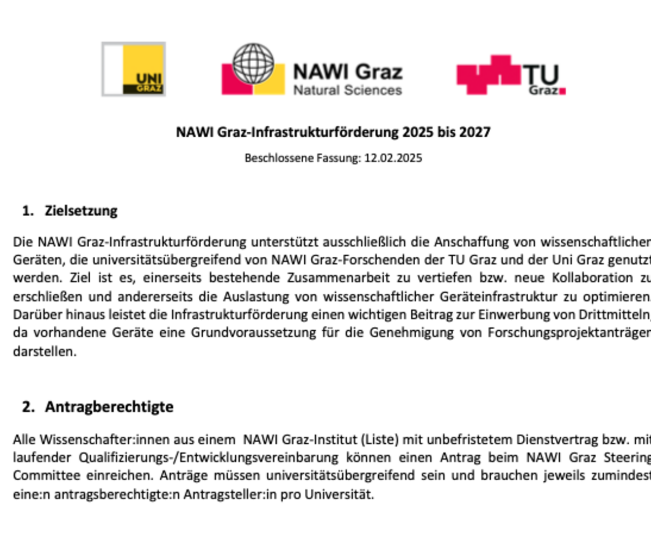 NAWI Graz infrastrukturrichtlinie