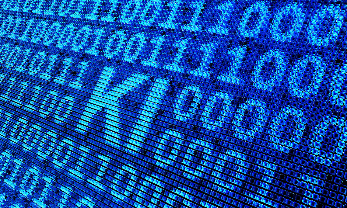 Nullen und Einsen und in der Mitte die Buchstaben KI
