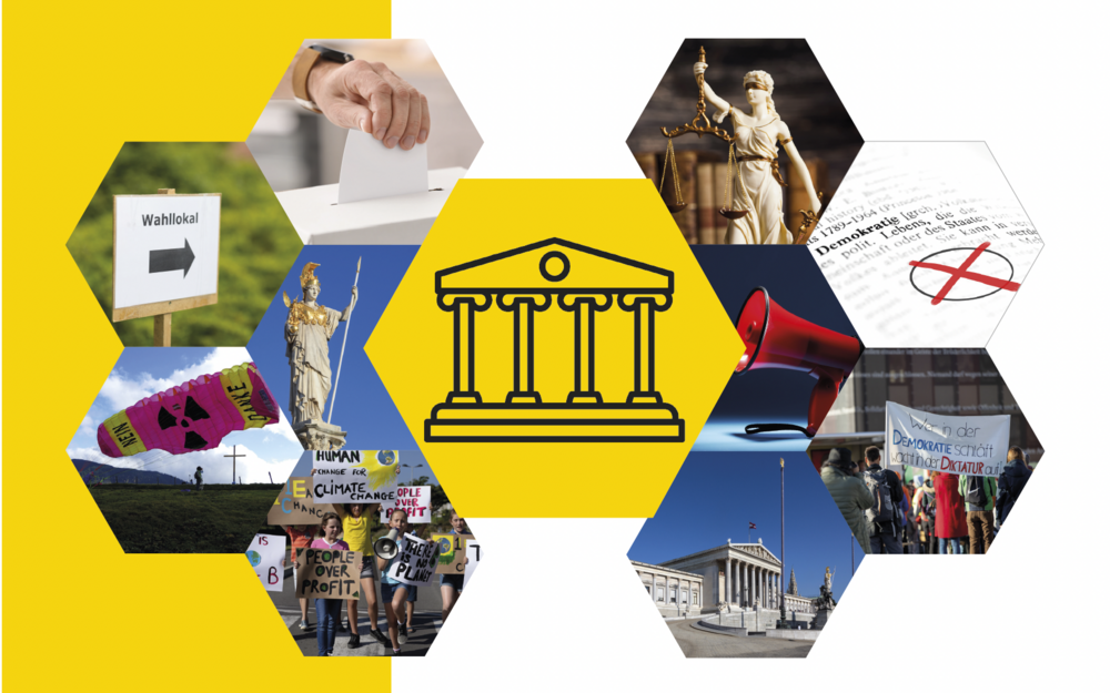 Demokratie erleben im UniGraz@Museum ©Universitätsmuseen Flyer zu Demokratie erleben von UniGraz@Museum ©Universitätsmuseen