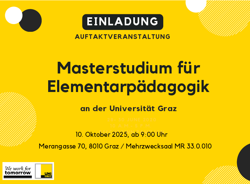 gelber Flyer mit Text zur Einladung zum Masterstart Elementarpädagogik 