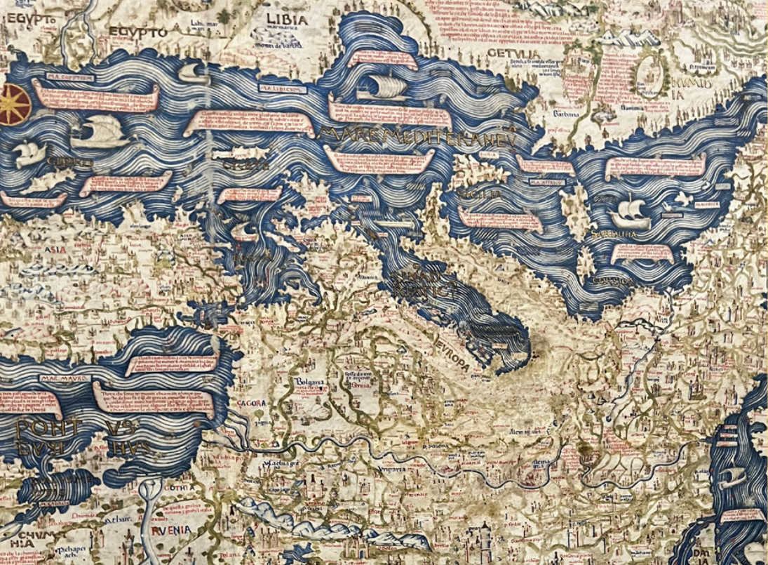 historische Karte ©Nach Osten ausgerichtete, vormoderne Karte des Mittelmeerraums, Foto von Prof. Dr. Cristina Andenna privat