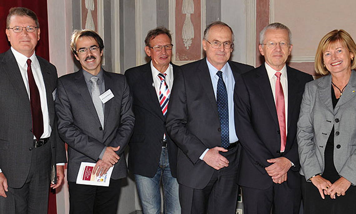 Christa Neuper, Karl Kunisch, Franz Kappel, Helmut Guttenberger und die Organisatoren Michael Hintermüller und Stephen Keeling vom Institut für Mathematik der Uni Graz (v.r.)