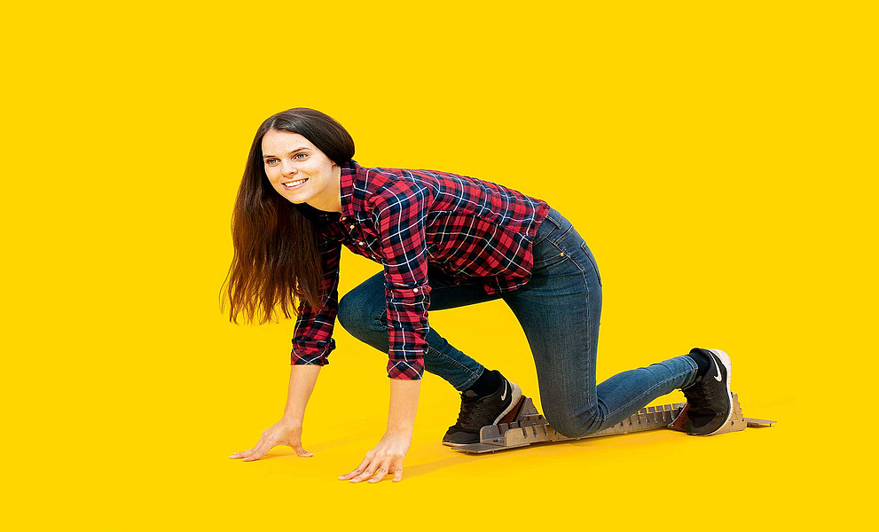 Studentin in Startposition