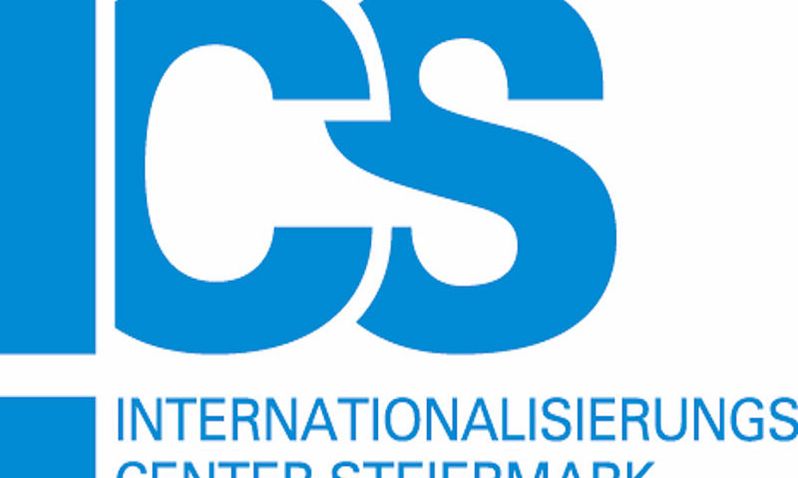 Logo des Internationalisierungs Center Steiermark (blau)