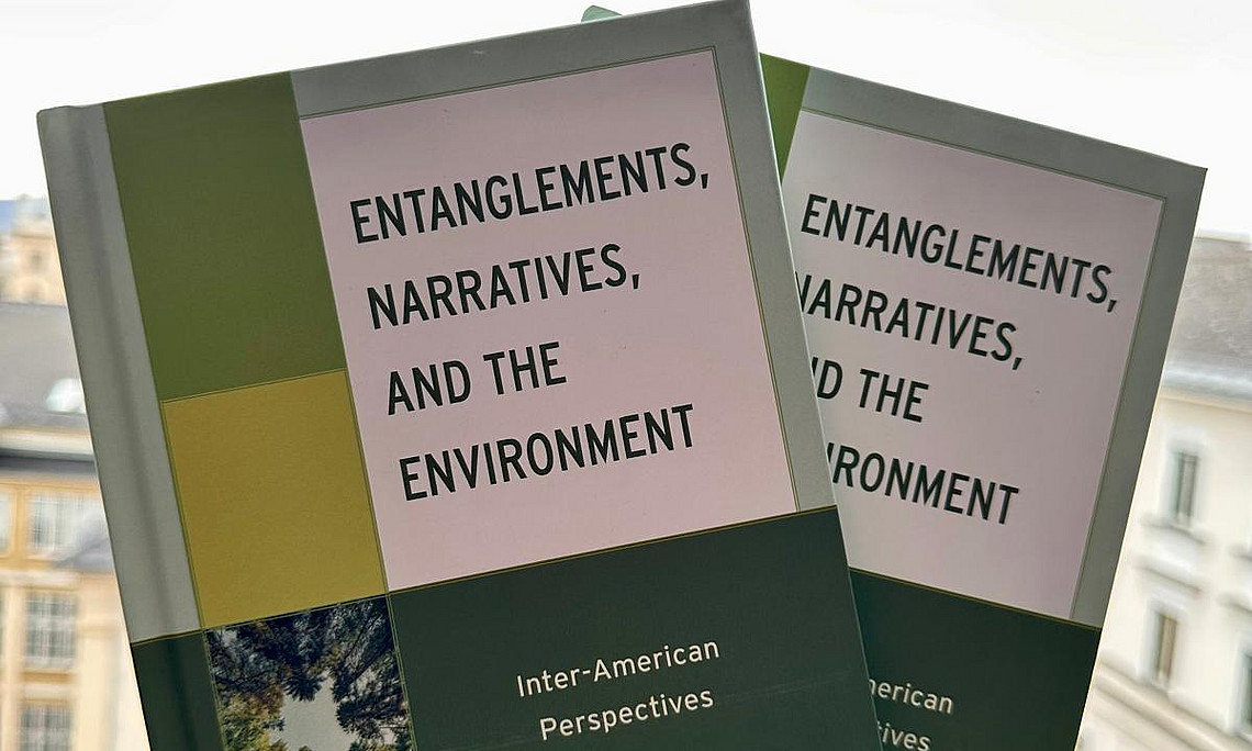 Green books with hand outstretched