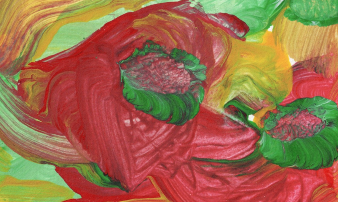 Abstract art in red, green and yellow