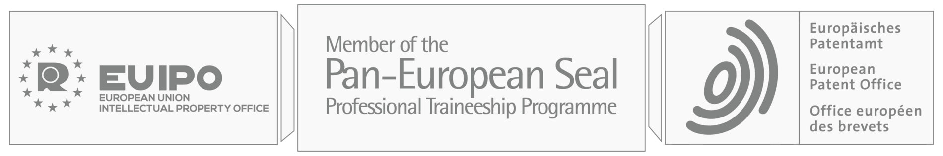 Bildmontage der Logos von EUIPO, Pan-European Seal Programm und des Europäischen Patenamts 