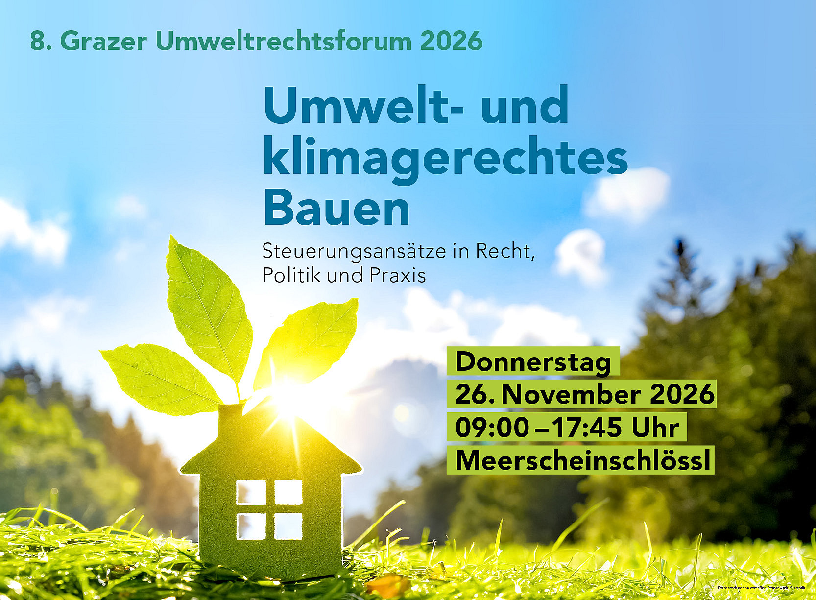 Sujet Umwelt- und Klimagerechtes bauen mit Datumsanzeige 26.11.2026 ©Sina Ettmer mit KI erstellt