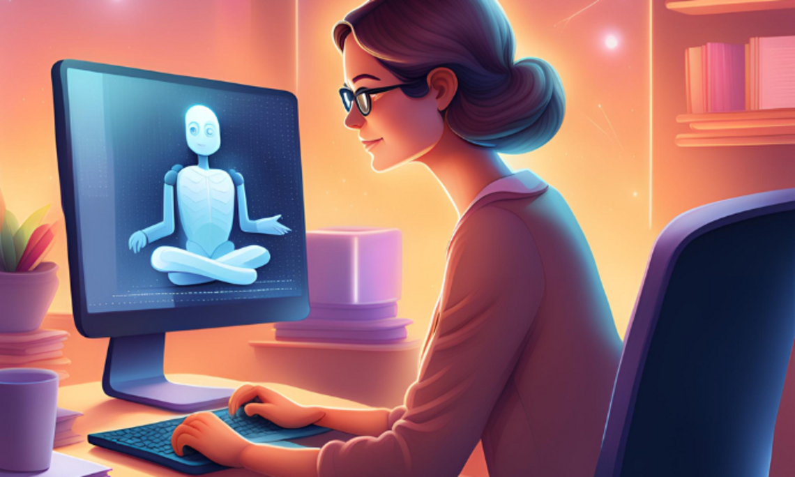Frau vor Computer mit KI