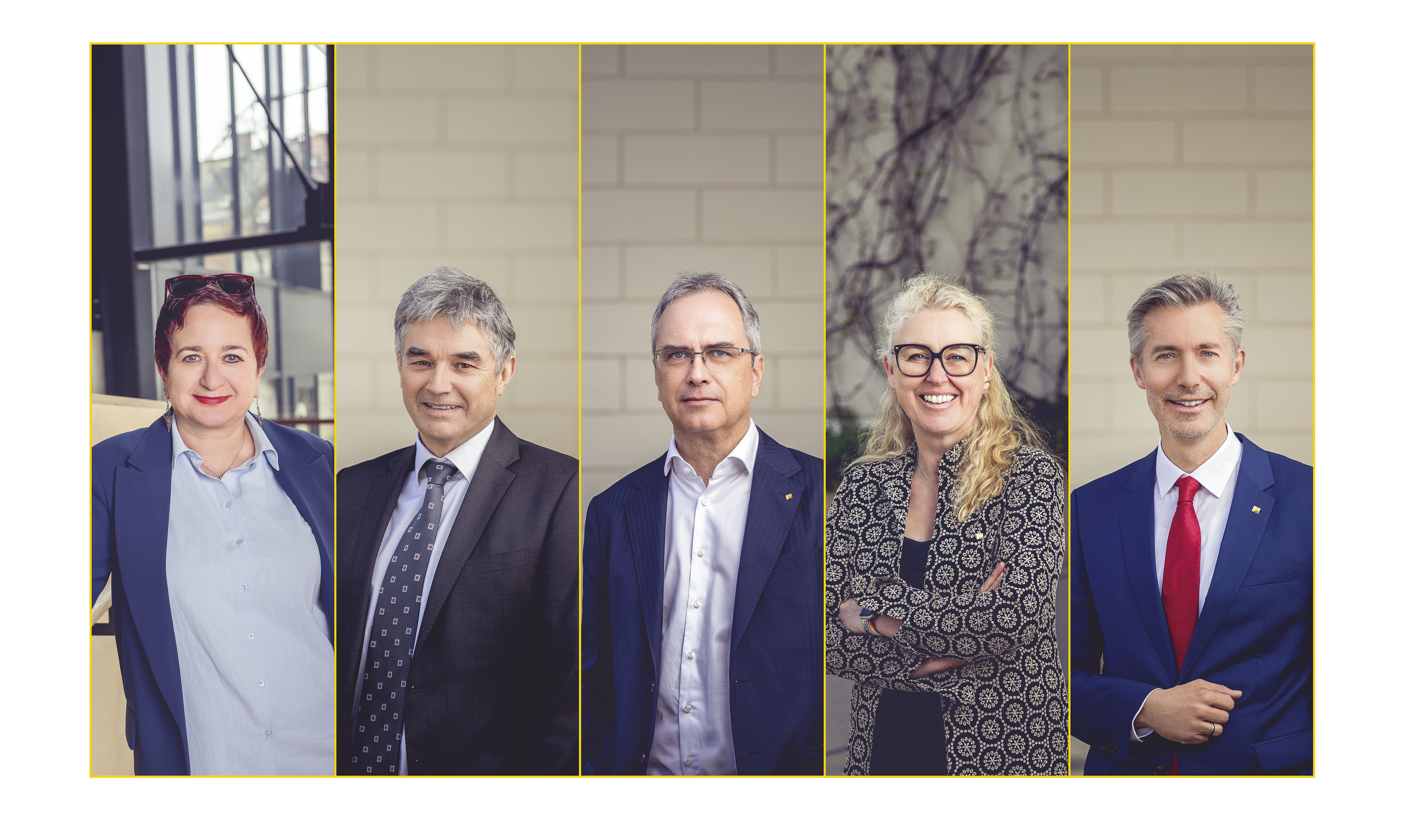 Collage der Rektoratsmitglieder Şebnem Bahadır-Berzig, Joachim Reidl, Peter Riedler, Catherine Walter-Laager, Markus Fallenböck 
