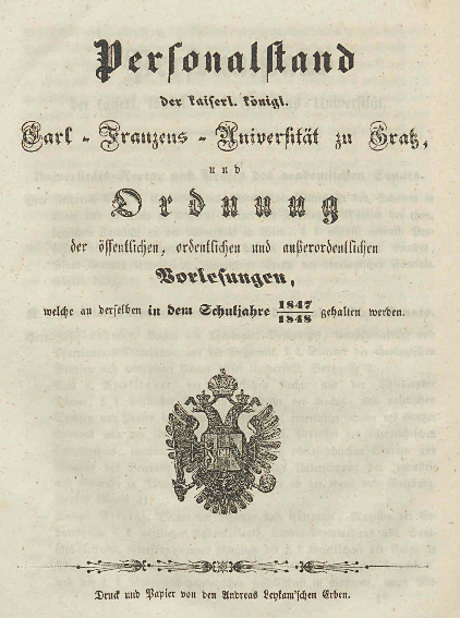 Titelblatt Studienjahr 1847/48 