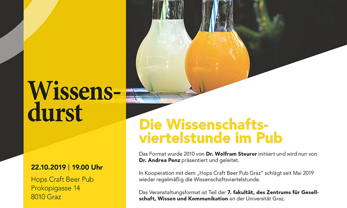 Die Universität Graz lädt am 22. Oktober wieder zur "Wissenschaftsviertelstunde" in den Pub. Foto: Uni Graz