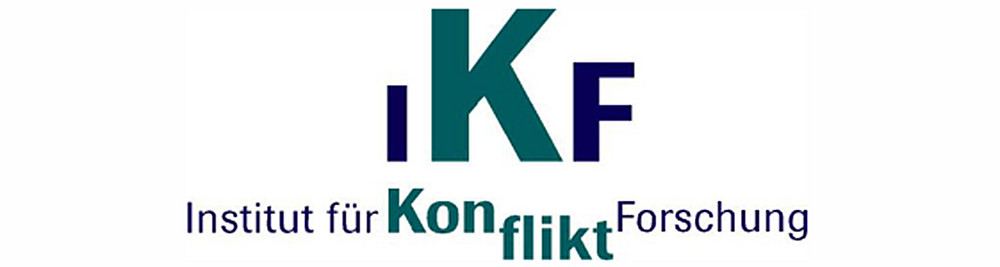 Logo des Instituts für Konfliktforschung in blaugrün als Schriftzug dargestellt. ©Institut für Konflikt Forschung