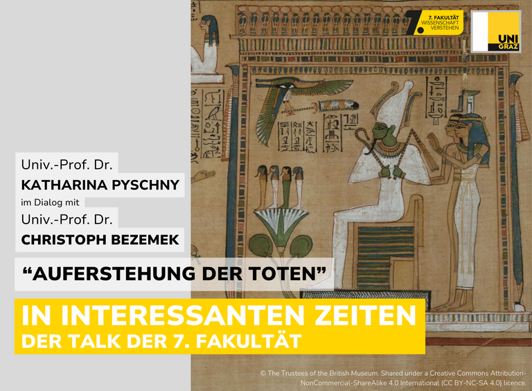Das Plakat zum Talk der 7. Fakultät mit einem ägyptischem Papyrus, auf dem man Osiris sehen kann.