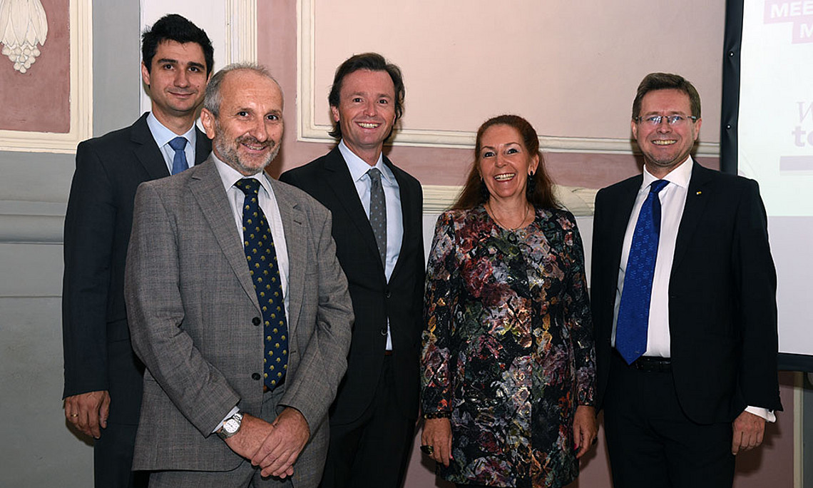 Planen die Reform des Jus-Studiums: Karl Stöger, Gerhard Schummer (Stellvertreter und Vorsitzender der Curricula-Kommission), Dekan Johannes Zollner, Studiendekanin Gabriele Schmölzer, Vizerektor Martin Polaschek; Foto: Uni Graz/Eklaude