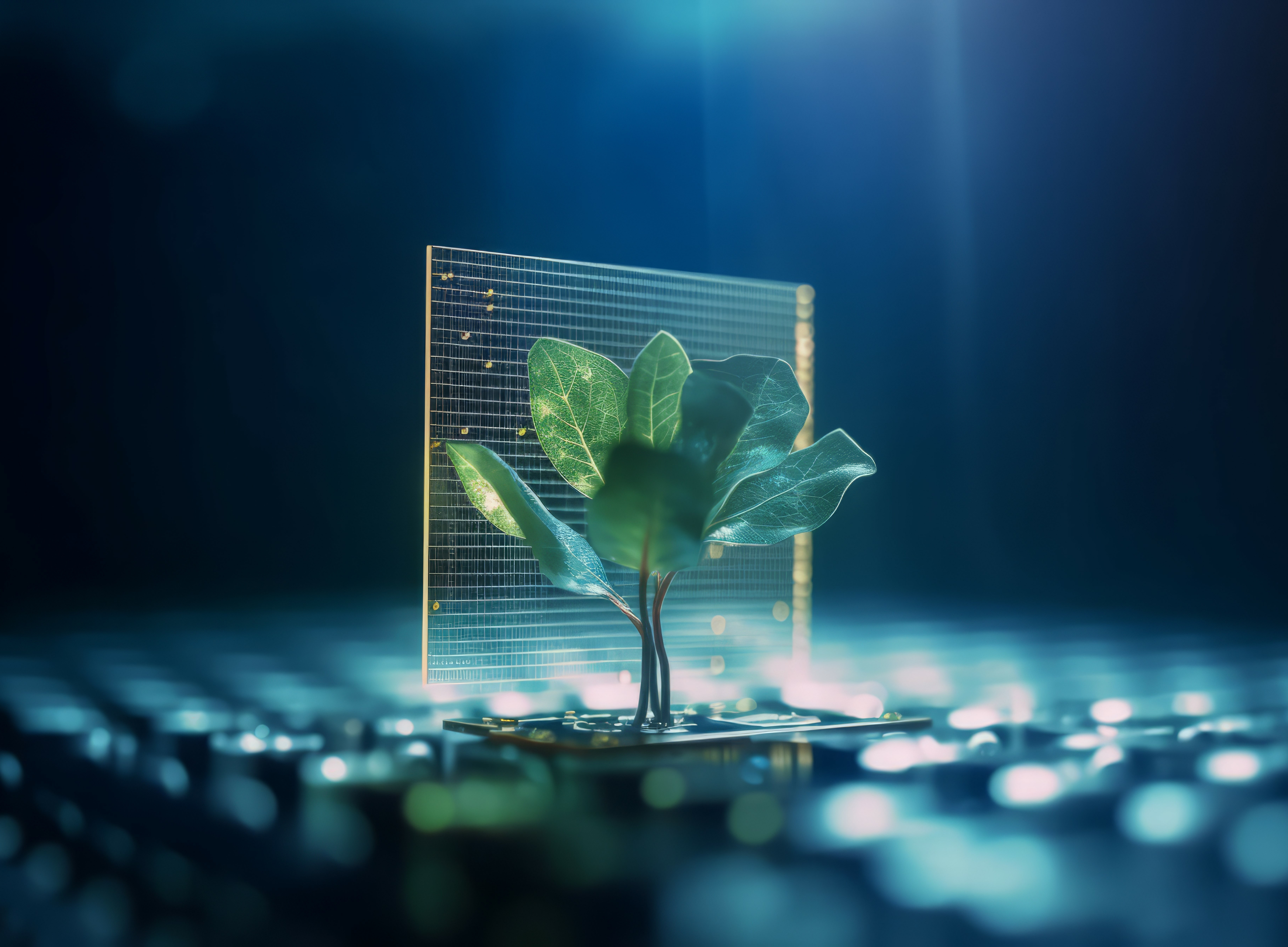 Tech plant growing computer. Generate Ai 
