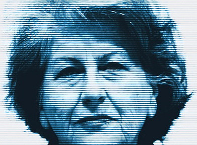 The cover of Madam War Criminal features a stark, blue-toned portrait of an older woman staring directly at the viewer, giving the image a serious, confrontational feel. ©@ https://hurstpublishers.com/book/madam-war-criminal/