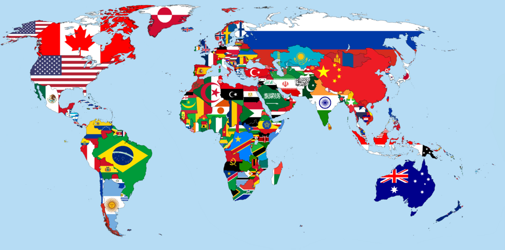 Weltkarte mit Flaggenmustern 