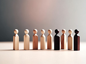 Holzspielfiguren in unterschiedlichen Farben symbolisieren vielfältiges Businessteam ©Grüner - adobe.stock.com