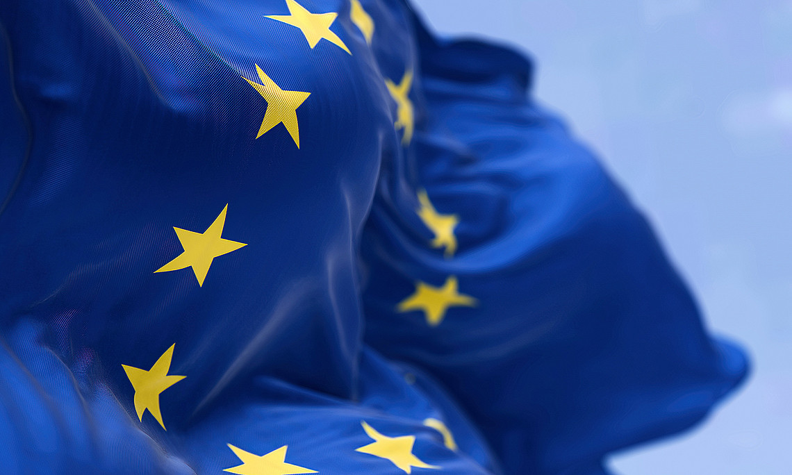 Europa-Flagge, die sich im Wind bauscht
