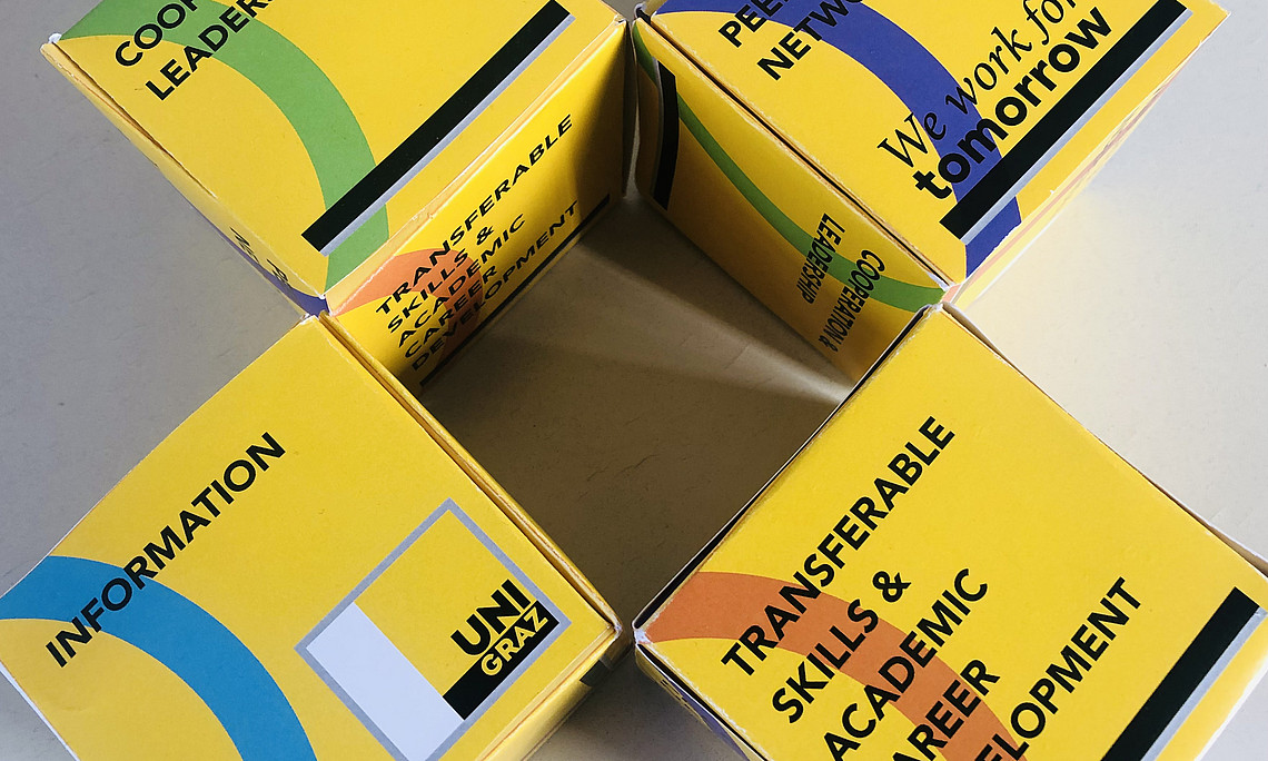 four yellow cubes showcasing postdoc office offers