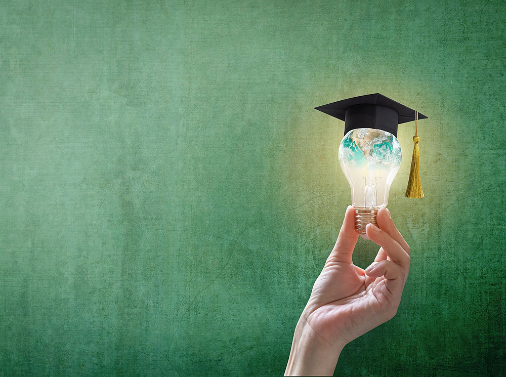 Light bulb with graduation hat against a green background ©Chinnapong - stock.adobe.com