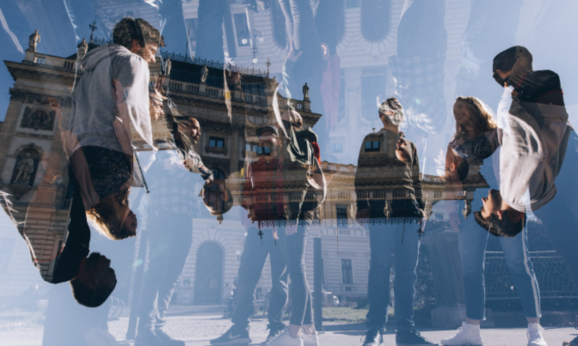 Photo of people with a reflection