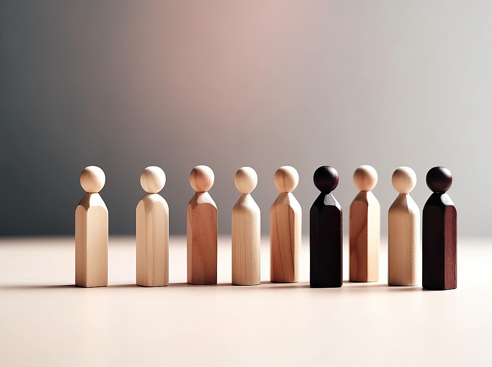 Examination committee for the doctoral thesis defense at the SBESS, Nine wooden figures in different shades of brown stand next to each other against a light background. ©Grüner - stock.adobe.com