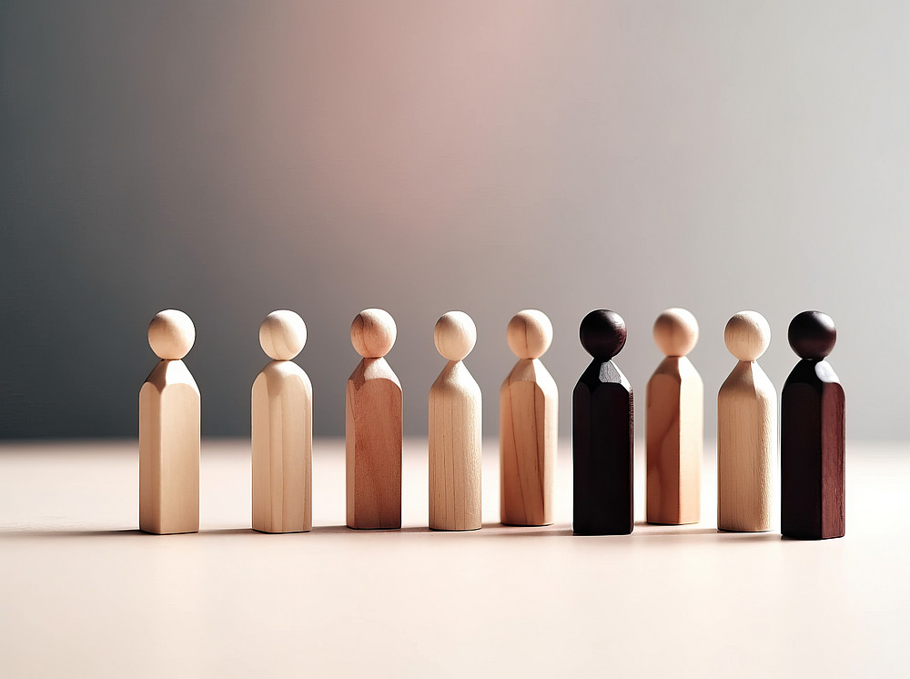 Examination committee of the doctoral exam at the SBESS, Nine wooden figures in different shades of brown stand next to each other against a light background. ©Grüner - stock.adobe.com