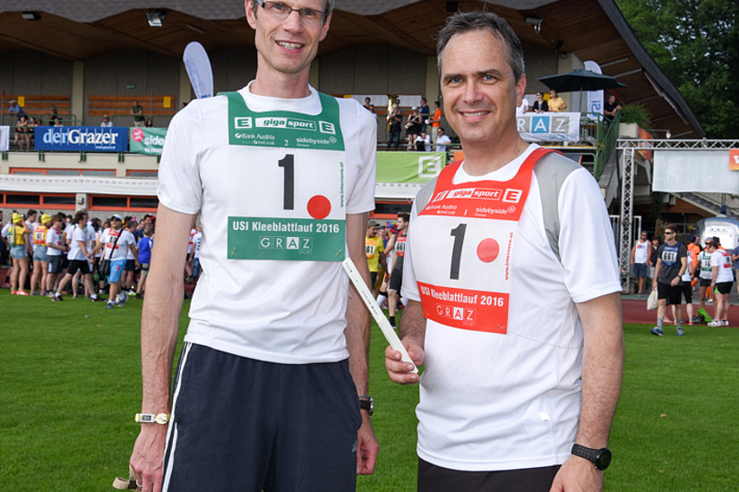 Die "Einser-Staffel": Traditionell mit VertreterInnen der Grazer Uni-Rektorate. In diesem Jahr mit Sportwissenschafter Markus Tilp und Vizerektor Peter Riedler.