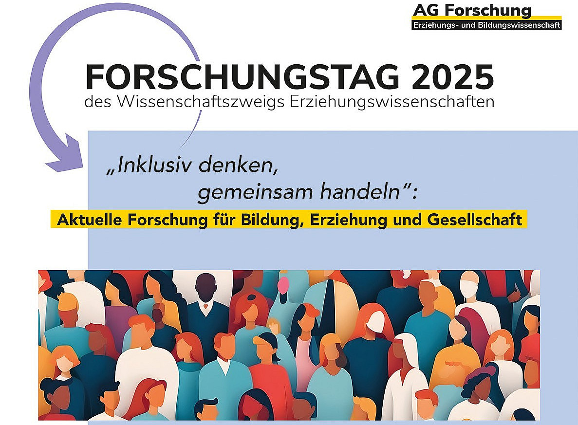 Logo-Schriftzug "Forschungtag 2025", darunter eine bunte Illustration einer Menschenmasse ©Uni Graz
