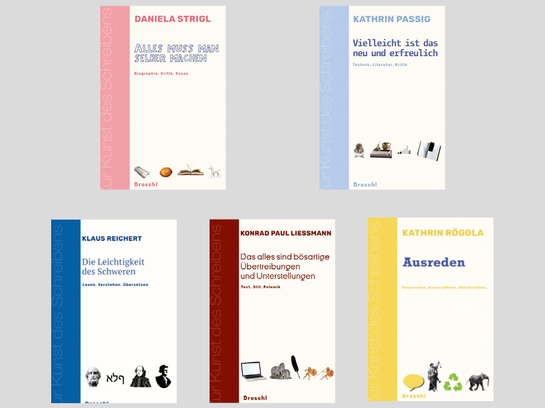 Cover der ersten fünf Bände der Reihe "Grazer Vorlesung zur Kunst des Schreibens" ©Literaturverlag Droschl