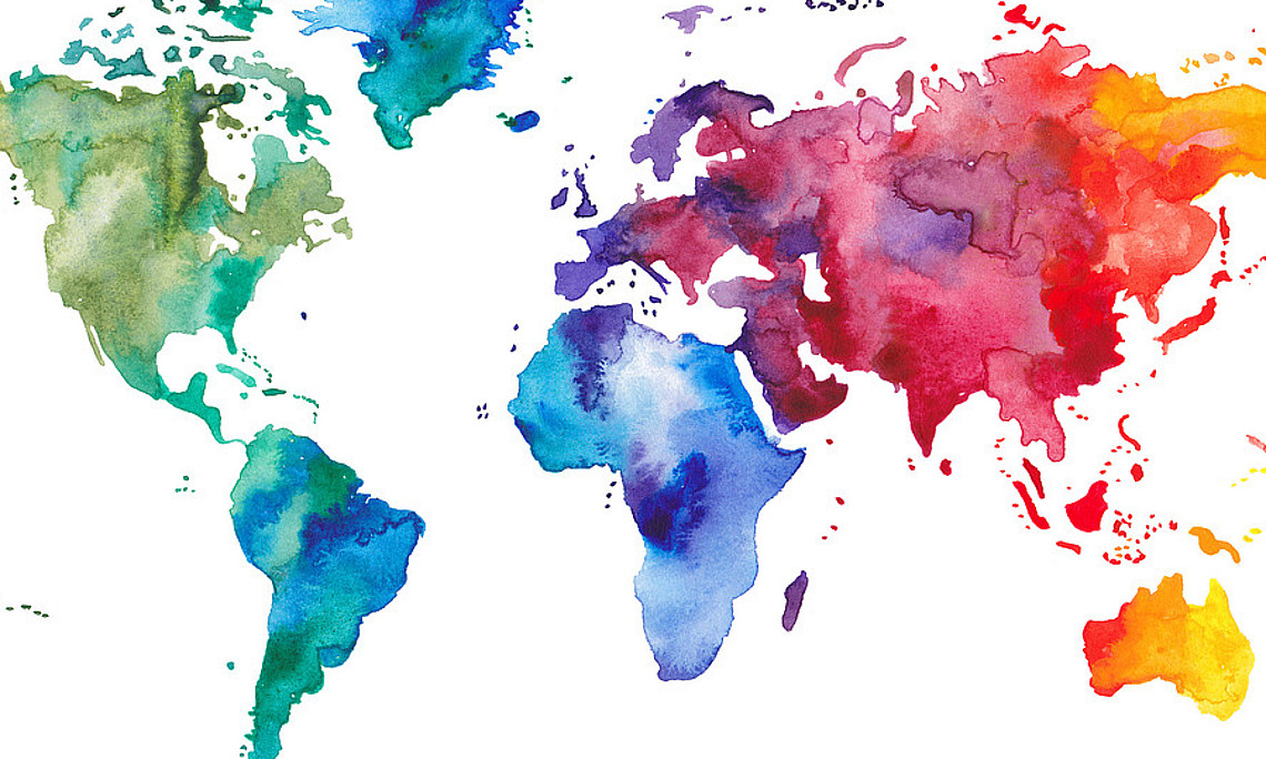 bunte Weltkarte aus Wasserfarben