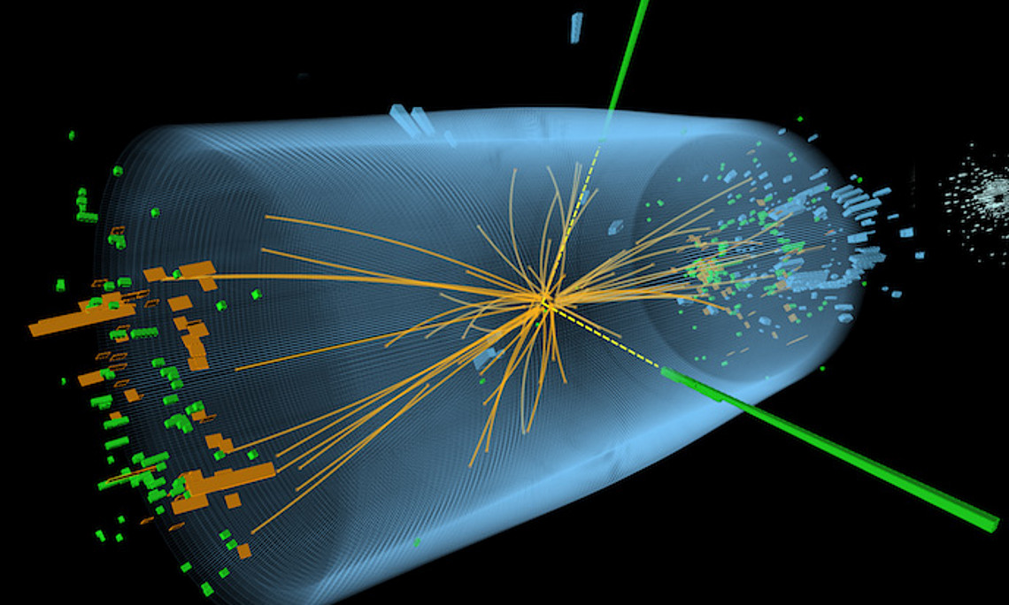 Das Higgs-Teilchen dürfte auch ein Bestandteil eines Protons sein, wie Physiker kürzlich berechneten. Illustration: CERN/ATLAS and CMS