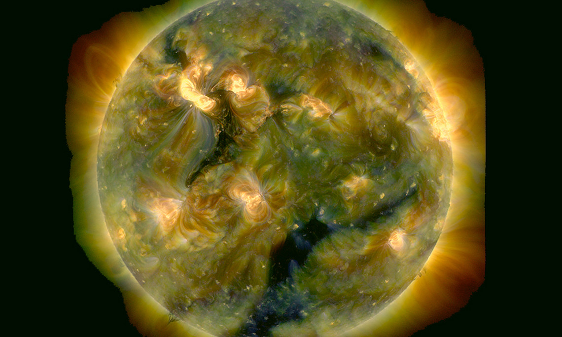  Bildtext: Aufnahme des Atmospheric Imaging Assembly (AIA) an Bord des Solar Dynamics Observatory (SDO) der NASA. Bild: NASA SDO/AIA