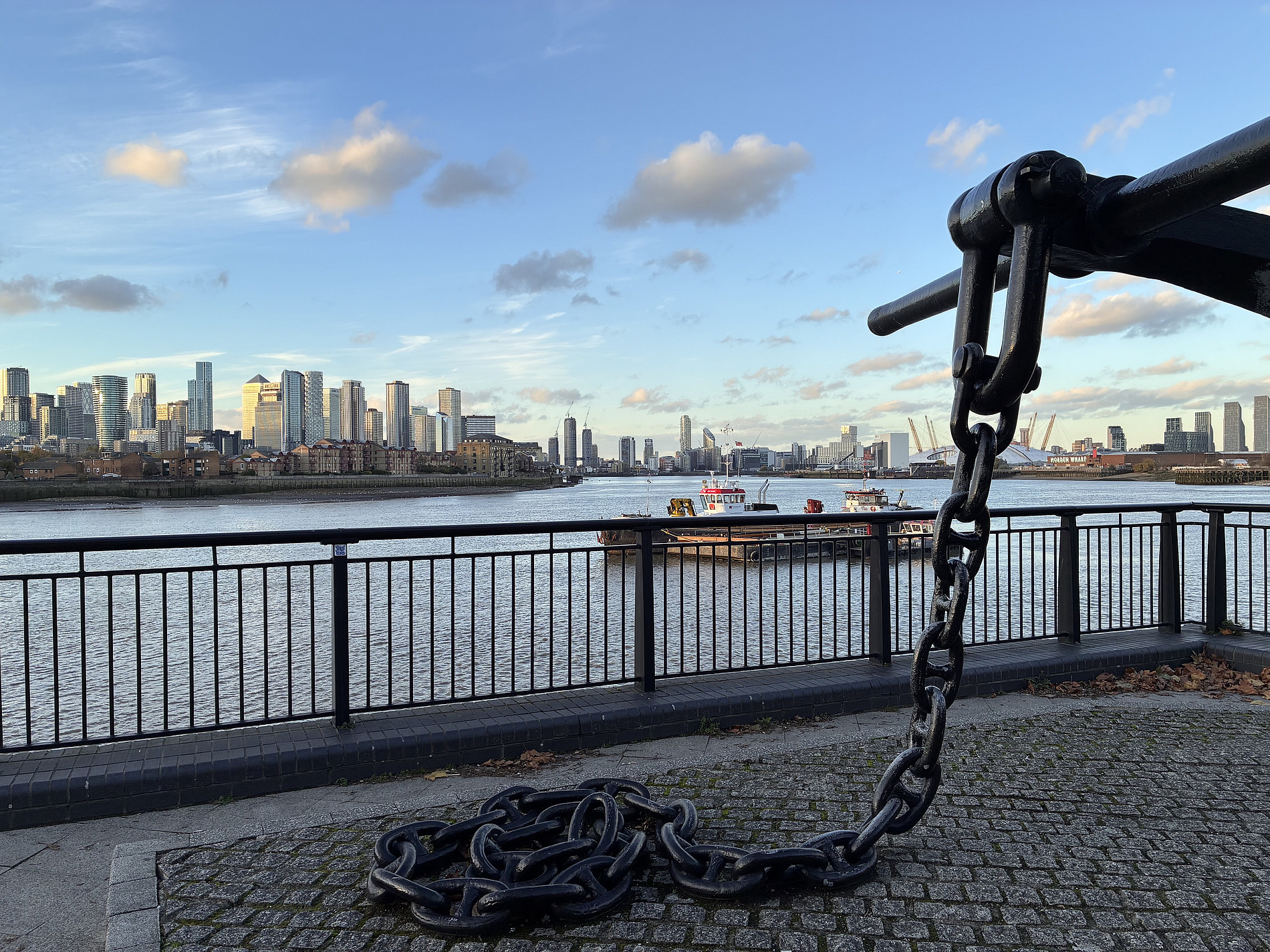 Anchor, Greenwich foreshore, with Isle of Dogs and East India Quay in background, by Ben Gidley 