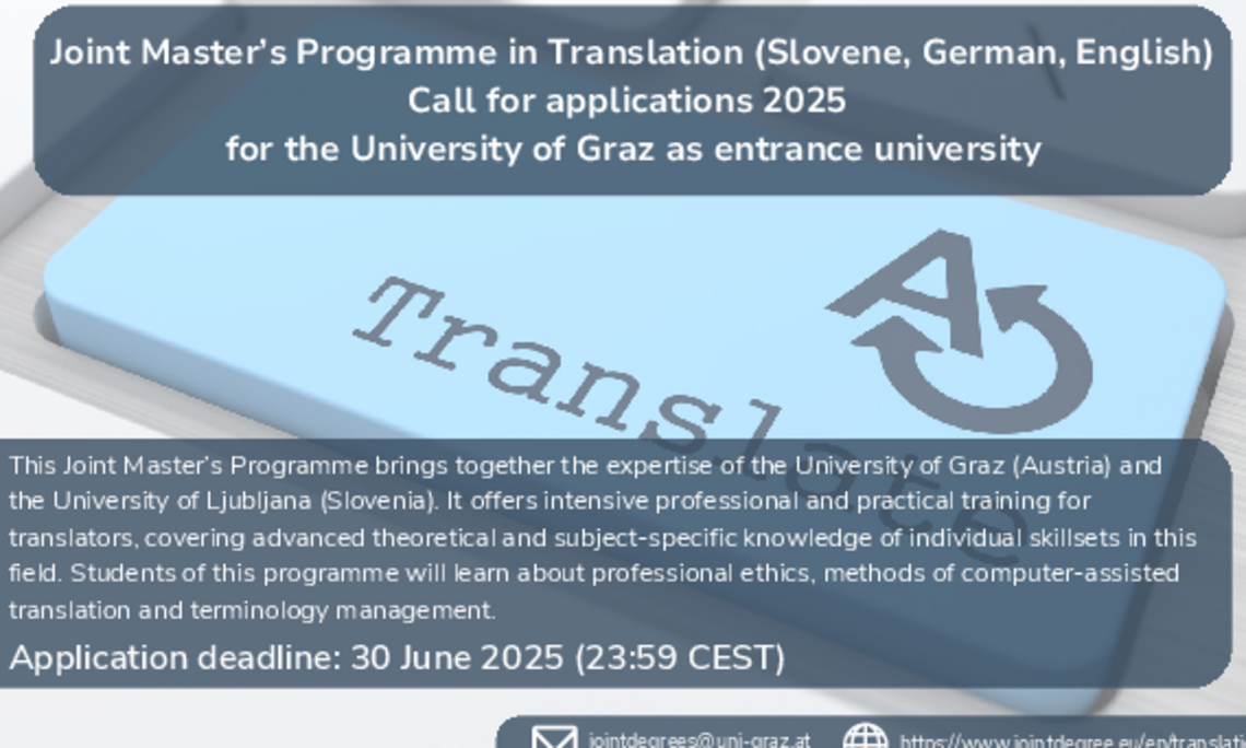 Call for applications 2025 for the Joint Master in Translation Slovene German and English