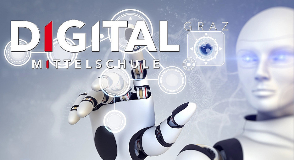 Logo Digitale Mitteschule Graz mit Roboter ©MS St. Leonhardt Graz