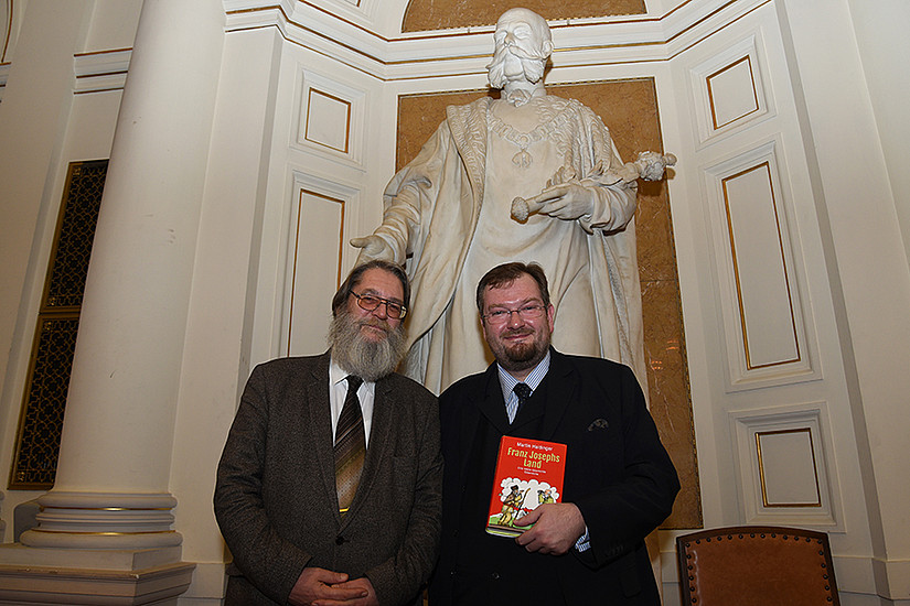 Peter Teibenbacher (links) und Martin Haidinger erzählten die "Österreich-Story". Foto: Uni Graz/Schweiger 