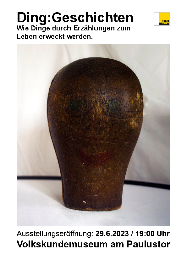 Plakat zur Vernissage, Bild eines Ausstellungsstückes. 