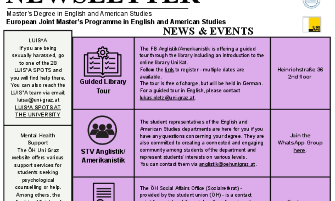 Monthly newsletter of the European Joint Masters Programme in English and American Studies for the month of April 2026