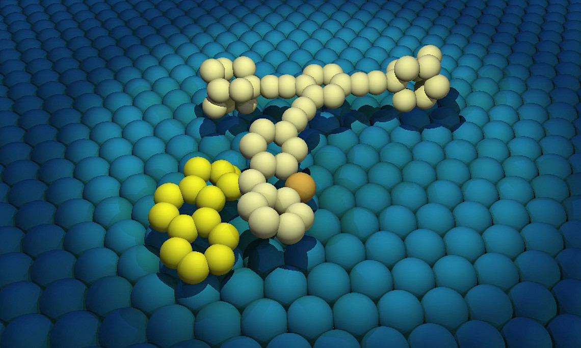 Nano-Maschine, bestehend aus nur einem Molekül, auf einer Oberfläche