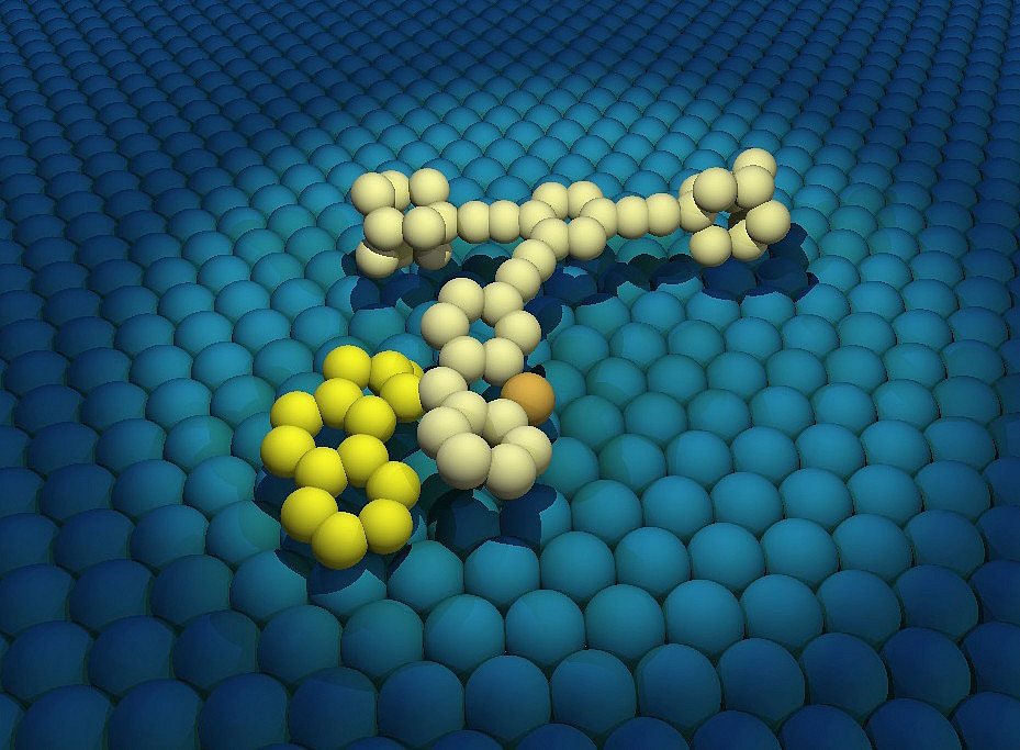 Nano-Maschine, bestehend aus nur einem Molekül, auf einer Oberfläche 