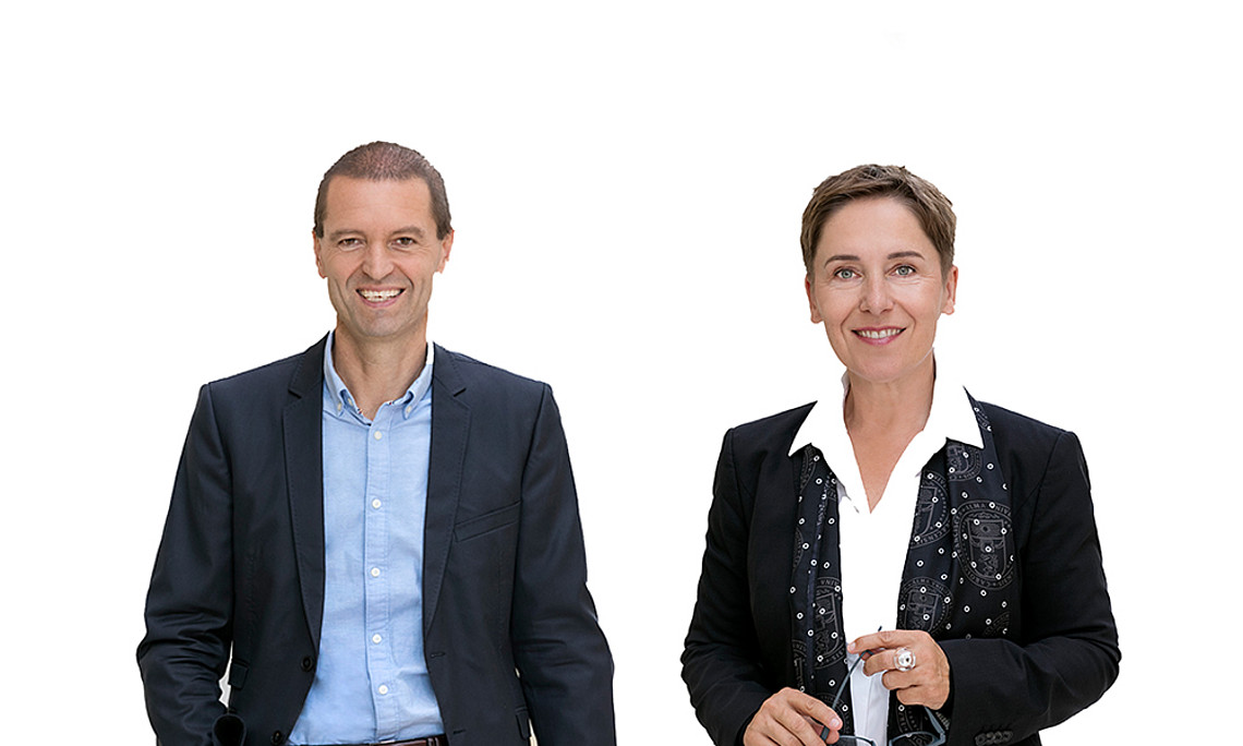 Vice-Rector Petra Schaper-Rinkel and Vice-Rector Christof Gattringer talk about visions and role model effect of the Arqus Alliance. Photo: Uni Graz/Eisenberger