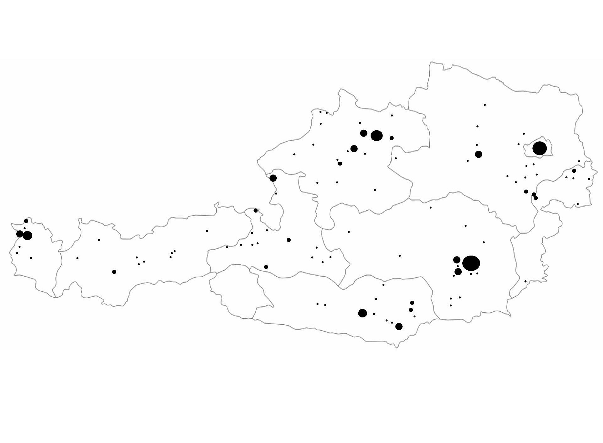 garfische Darstellung der Österreich-Verteilung auf der Landkarte 