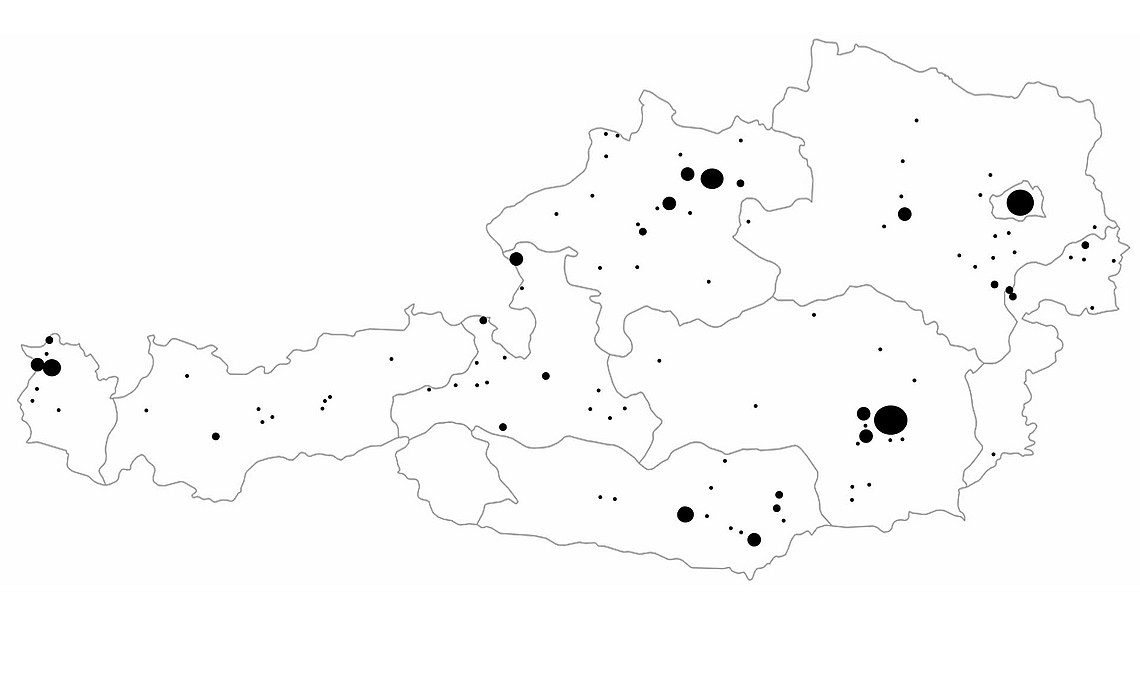 garfische Darstellung der Österreich-Verteilung auf der Landkarte