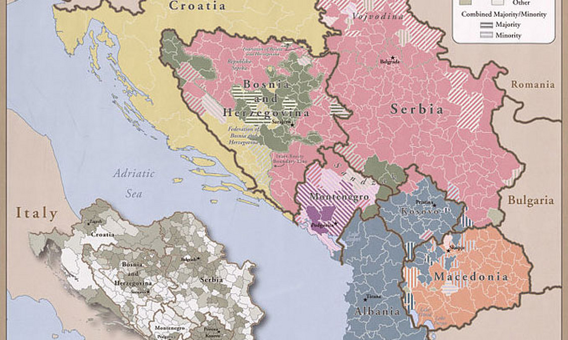 Die Verteilung der verschiedenen Ethnien in den Westbalkan-Staaten 2008. Grafik: Wikimedia Commons