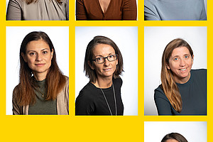 Brigitte Pertschy, Dagmar Zweytick, Ellen Zechner (obere Reihe v.l.), Martina Schweiger, Mélanie Hall, Monika Oberer (mittlere Reihe v.l.) und Tea Pavkov-Keller sind die acht Forscherinnen, die als Vollmitglieder Teil des Profilbereichs BioHealth sind. Alle Fotos: Uni Graz/Lunghammer. 
